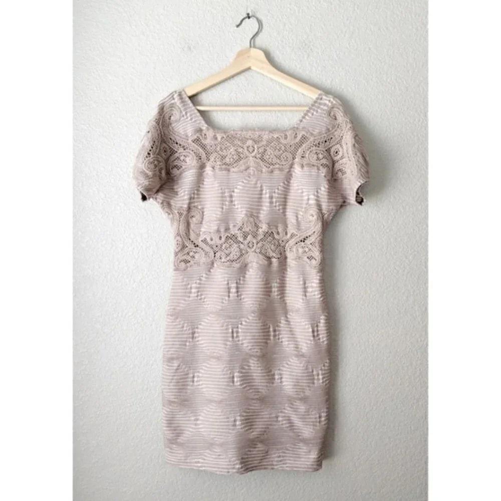 FREE PEOPLE New Romantics Mini Dress S Shift Crochet Cutout Neutral Minimalist - Picture 3 of 16